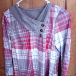 Chic Plaid Women's Top with Button Accents